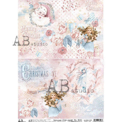 Merry Christmas Angelic Children Cards Decoupage Rice Paper A3 Item No. 3140 by AB Studio