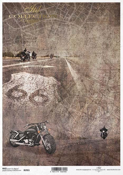 Motorcycles Cruising on Route 66 Decoupage Rice Paper A4 Item R1911 by ITD Collection