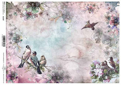 Nesting Bird and Birds Singing on a Branch Decoupage Rice Paper A4 Item R1387 by ITD Collection