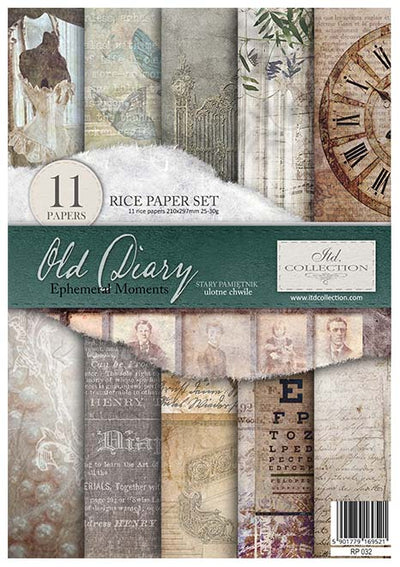 Old Diary Ephemeral Moments A4 Decoupage Rice Paper Set Item RP032 by ITD Collection