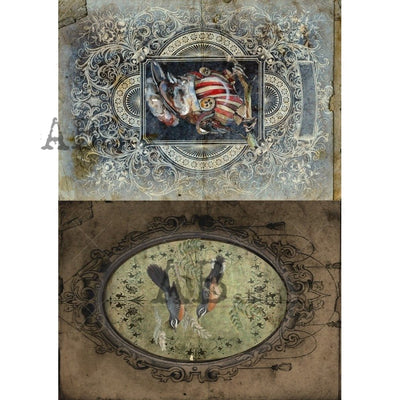 Ornate Vintage Frames with Birds Decoupage Rice Paper A4 Item No. 0994 by AB Studio