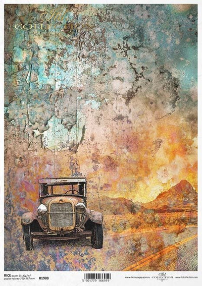 Patina Roadster Route 66 Decoupage Rice Paper A4 Item R1908 by ITD Collection