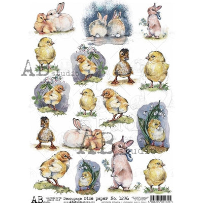 Peeps Cottontails and Ducklings Medallions Decoupage Rice Paper A4 Item No. 1296 by AB Studio