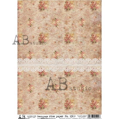 Peonies and Damask with Lace Decoupage Rice Paper A4 Item No. 1309 by AB Studio