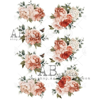 Peonies with Butterflies Decoupage Rice Paper A4 Item No. 0678 by AB Studio