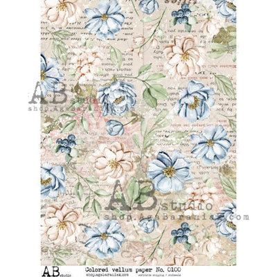 Pink and Blue Floral Vellum Paper A4 Item No. 0100 by AB Studio