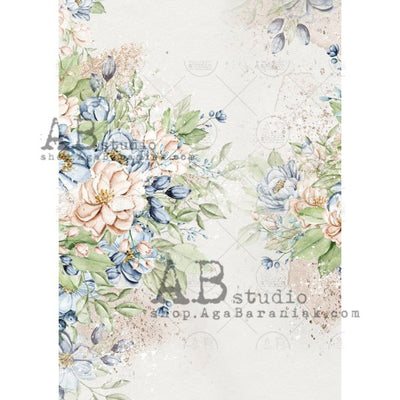 Pink and Blue Flowers Decoupage Rice Paper A4 Item No. 0278 by AB Studio