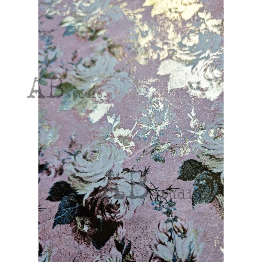 Pink and Ivory Floral Gilded Decoupage Rice Paper A4 Item No. 1042 by ...