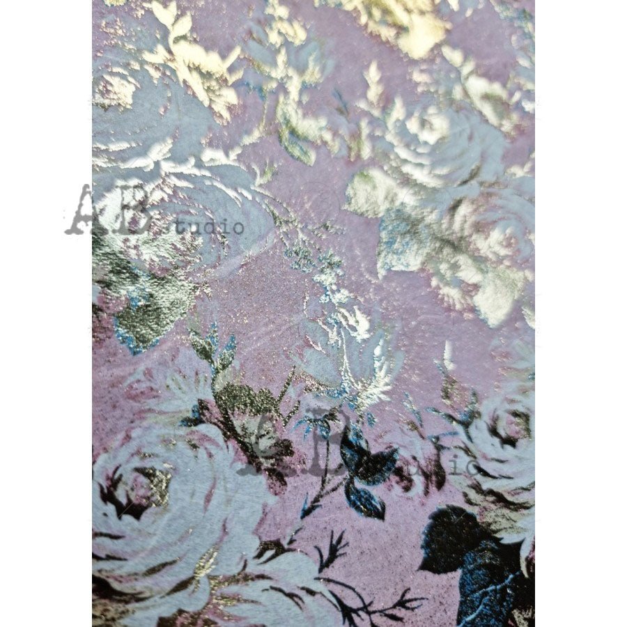 Pink Rice Paper Pink and Ivory Floral Gilded Decoupage Rice Paper A4 Item No. 1042 by ...