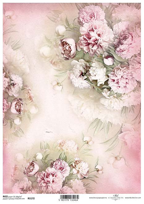 Peony Rice Paper Pink and White Peonies Decoupage Rice Paper A4 Item R1172 by ITD Colle ...