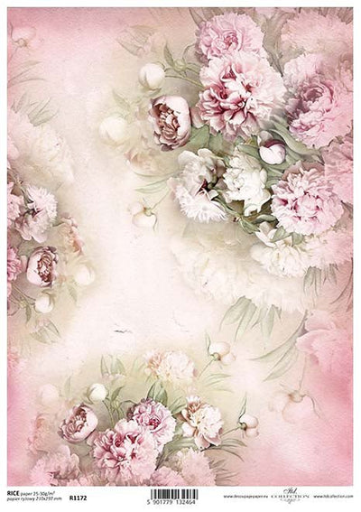 Pink and White Peonies Decoupage Rice Paper A4 Item R1172 by ITD Collection
