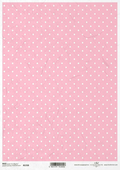 Pink and White Polka Dots Decoupage Rice Paper A4 Item R1728 by ITD Collection