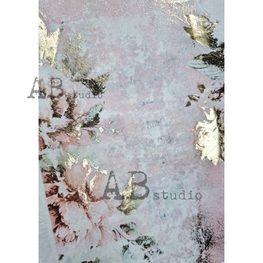 Pink Rice Paper Pink Background and Flowers Gilded Decoupage Rice Paper A4 Item No. 10 ...