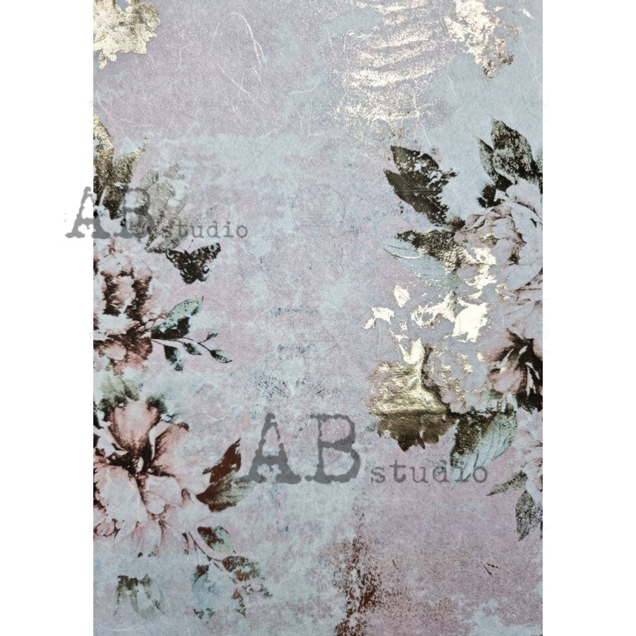 Pink Rice Paper Pink Background and Flowers Gilded Decoupage Rice Paper A4 Item No. 10 ...