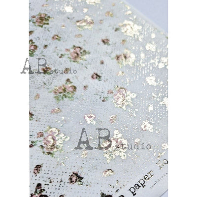Pink Floral Pattern Gilded Decoupage Rice Paper A4 Item No. 0012 by AB Studio