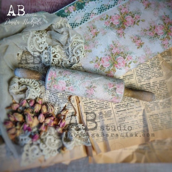 Pink Rice Paper Pink Floral Splendor with Lace Border Decoupage Rice Paper A4 Item No ...