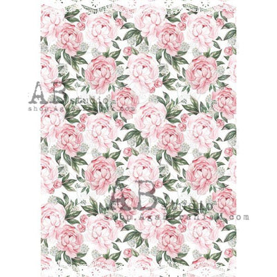 Pink Flowers with Green Leaves Decoupage Rice Paper A4 Item No. 0272 by AB Studio