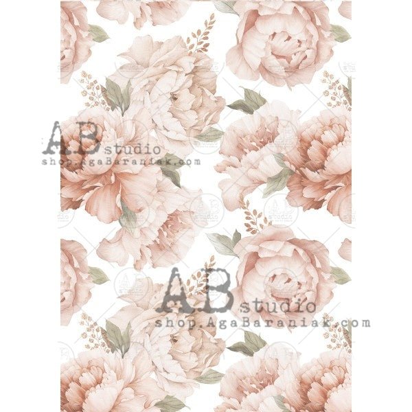 Pink Peonies and Pink Baby's Breath Decoupage Rice Paper A4 Item No. 0 ...