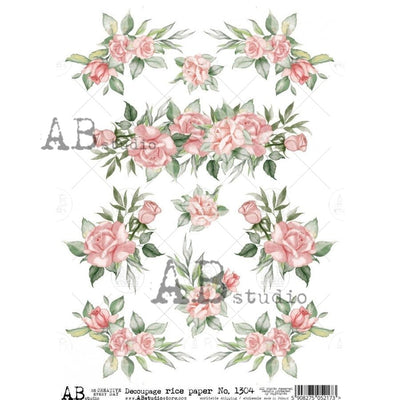 Pink Roses Decoupage Rice Paper A4 Item No. 1304 by AB Studio