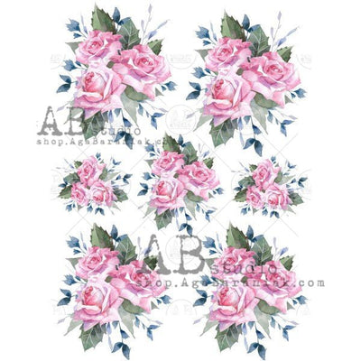 Pink Roses with Leaves Decoupage Rice Paper A4 Item No. 0315 by AB Studio