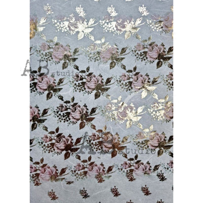 Pink Roses with Small Rose Border Gilded Decoupage Rice Paper A4 Item No. 0044 by AB Studio