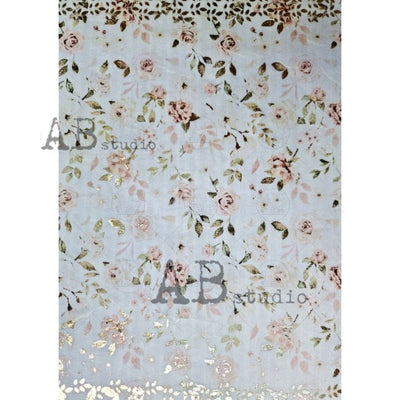 Pink Roses with Stripes Gilded Decoupage Rice Paper A4 Item No. 0014 by AB Studio