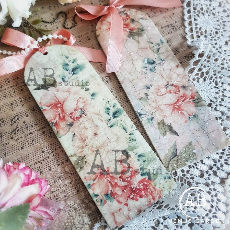 Pinstriped Script with Flowers Decoupage Rice Paper A4 Item No. 688 by ...