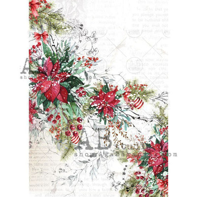 Poinsettia and Text Decoupage Rice Paper A4 Item No. 0314 by AB Studio