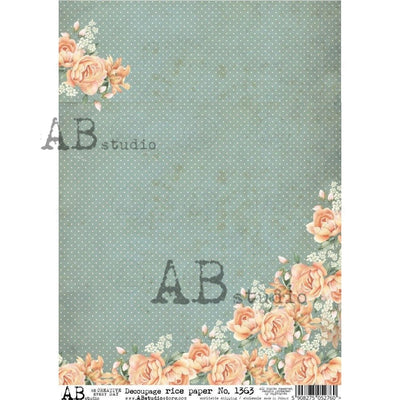 Polka Dot Wallpaper with Pink Flowers and Baby's-breath Decoupage Rice Paper A4 Item No. 1363 by AB Studio