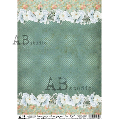 Polka Dot Wallpaper with White Floral Borders Decoupage Rice Paper A4 Item No. 1361 by AB Studio