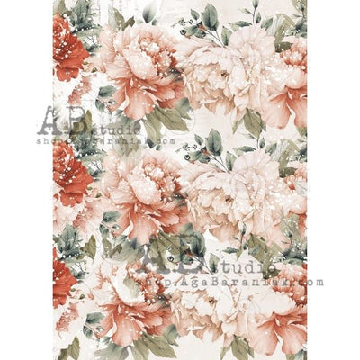 Pretty in Pink Peonies Decoupage Rice Paper A4 Item No. 0691 by AB Studio