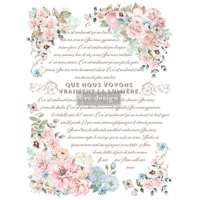 Pure Light Floral Transfer Redesign with Prima – TOTAL SHEET SIZE 24″X35″, CUT INTO 3 SHEETS