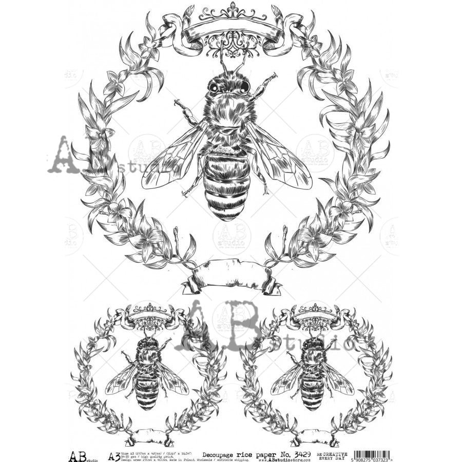 Queen Bee Wreath Medallions Decoupage Rice Paper A3 Item No. 3429 by A ...
