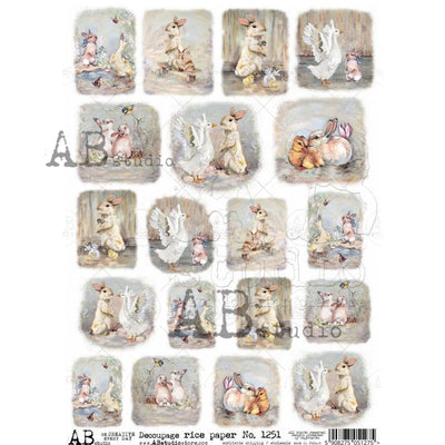 Rabbits and Ducks Mini Cards Decoupage Rice Paper A4 Item No. 1251 by AB Studio