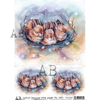Rabbits Sleeping Decoupage Rice Paper A4 Item No. 1259 by AB Studio