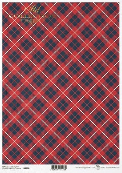 Red and Blake Cross Patterned Tartan Decoupage Rice Paper A4 Item R1778 by ITD Collection