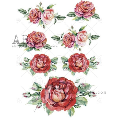 Red Roses Medallions Decoupage Rice Paper A4 Item No. 0421 by AB Studio