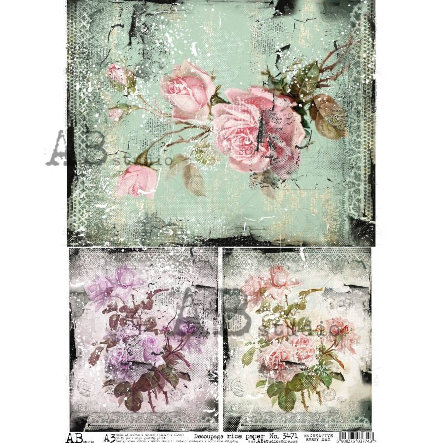 Rose Cards Decoupage Rice Paper A3 Item No. 3471 by AB Studio – All ...