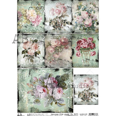 Rose Lace Cards Decoupage Rice Paper A3 Item No. 3470 by AB Studio