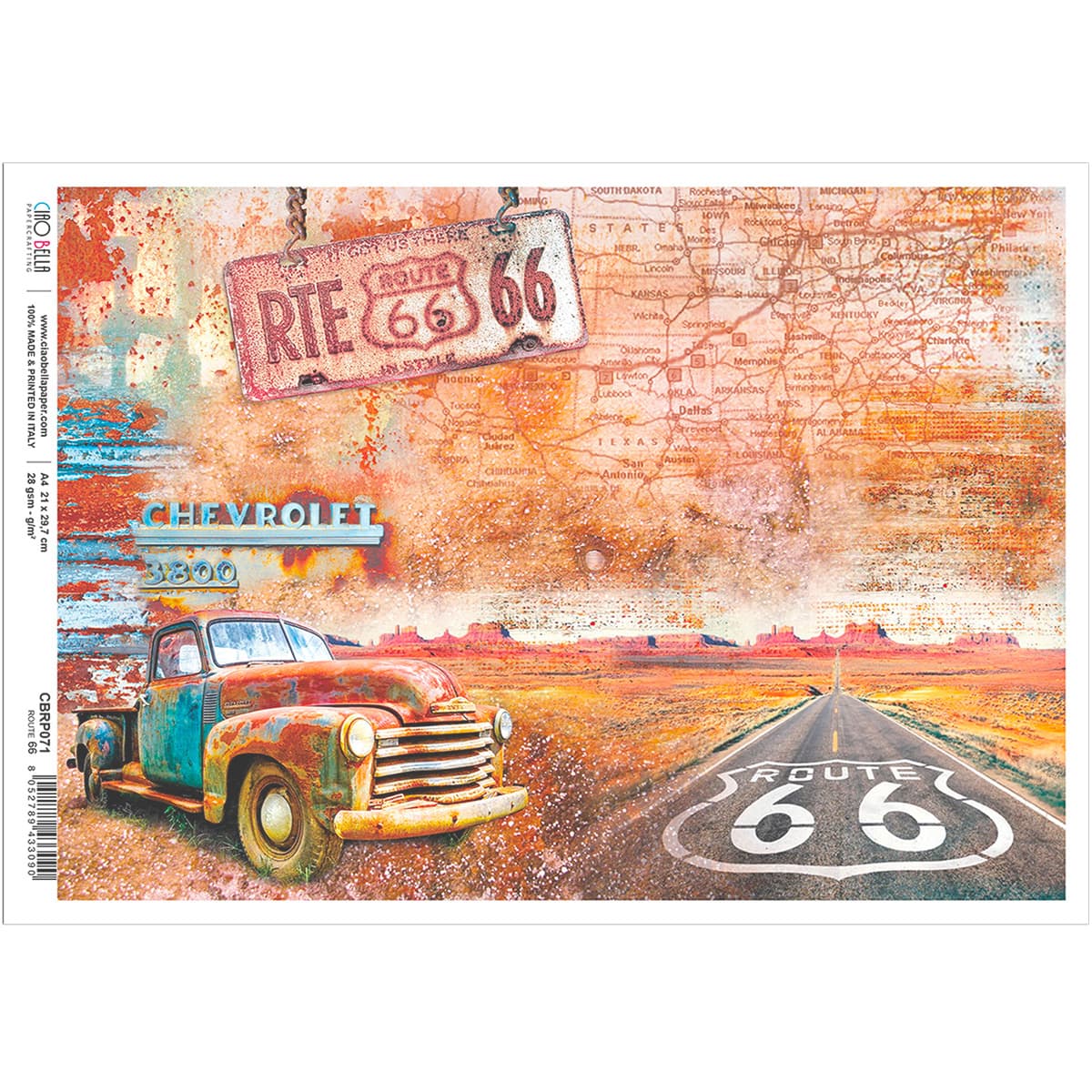 Collateral Rust Paper Route 66 - A4 Rice Paper Collateral Rust Ciao Bella Collection – All ...