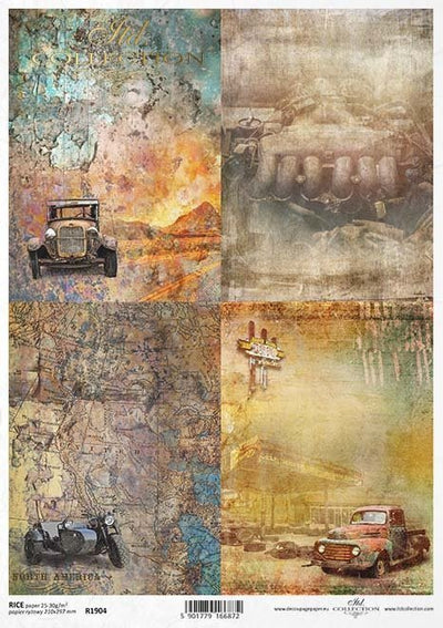 Route 66 Inspired Cards Decoupage Rice Paper A4 Item R1904 by ITD Collection
