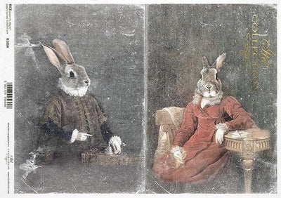 Royal Rabbits Decoupage Rice Paper A4 Item R1814 by ITD Collection