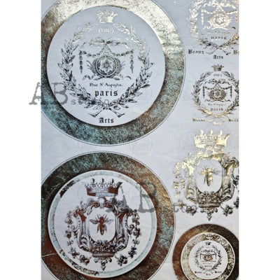 Royal Teacup Medallions Gilded Decoupage Rice Paper A4 Item No. 0031 by AB Studio