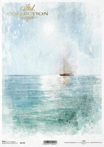 Sailboat Adrift in the Ocean Decoupage Rice Paper A4 Item R1754 by ITD Collection