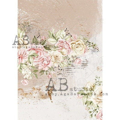 Script and Text with Roses Decoupage Rice Paper A4 Item No. 0534 by AB Studio