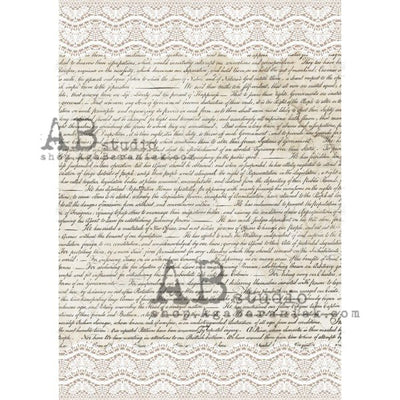 Scripted Text with Lace Decoupage Rice Paper A4 Item No. 0173 by AB Studio