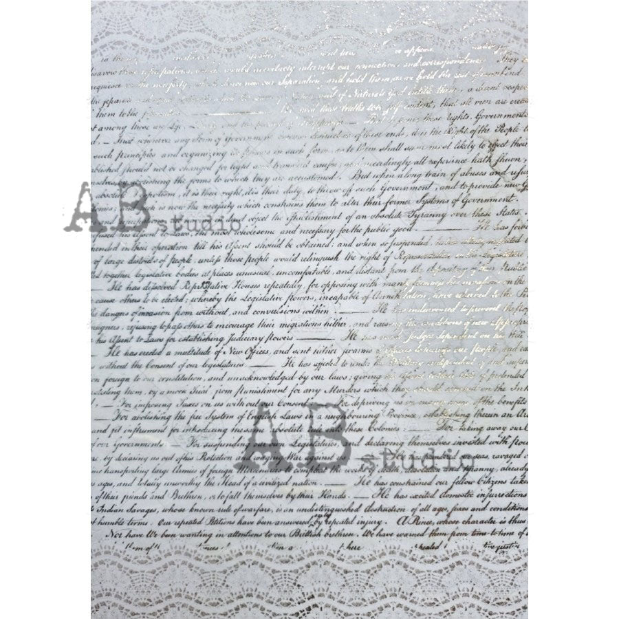 Scripted Text with Lace Gilded Decoupage Rice Paper A4 Item No. 1008 b ...