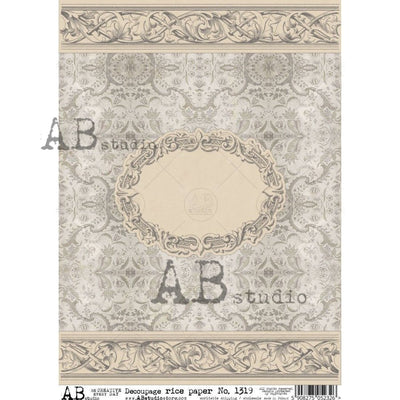 Sepia Borders and Circular Center Decoupage Rice Paper A4 Item No. 1319 by AB Studio