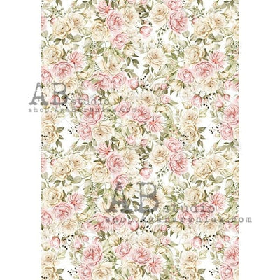 Small Ivory and Pink Peonies in Bloom Decoupage Rice Paper A4 Item No. 0514 by AB Studio