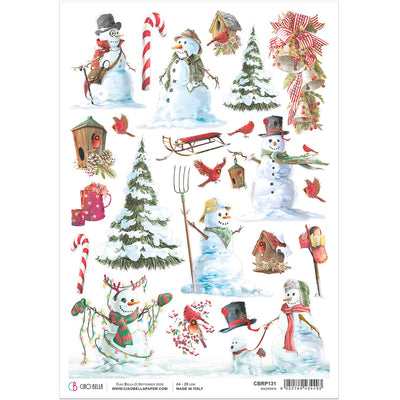 Snowmen - A4 Rice Paper Northern Lights Ciao Bella Collection